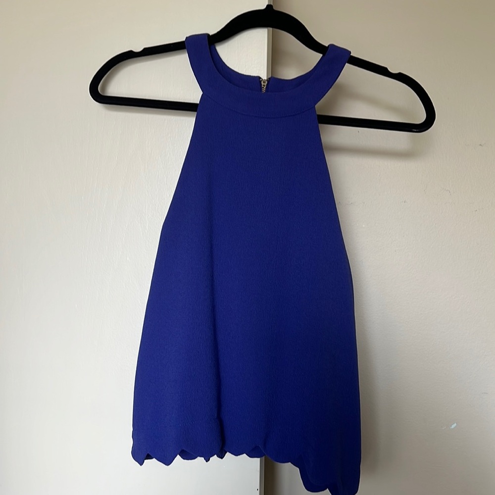 Monteau Blue/Purple Scalloped Hem, High Neck Tank, Size S